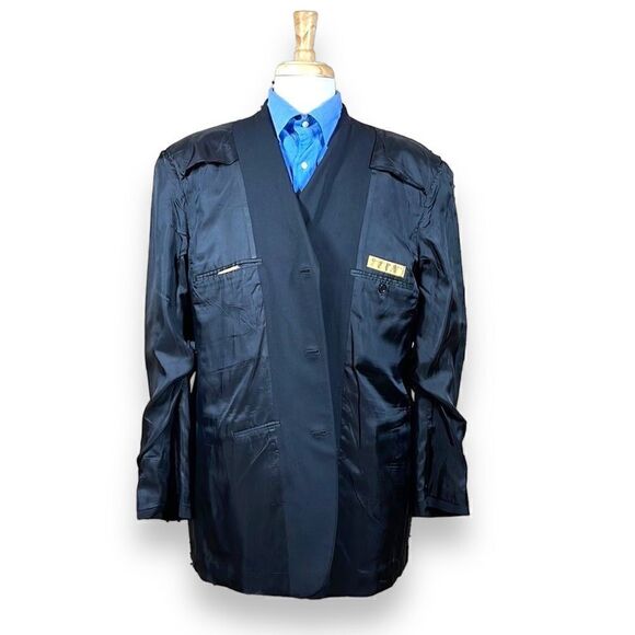 Donna Karan Signature Blazer Mens 44L Black Italian Wool Three Button Sport Coat - Picture 8 of 16